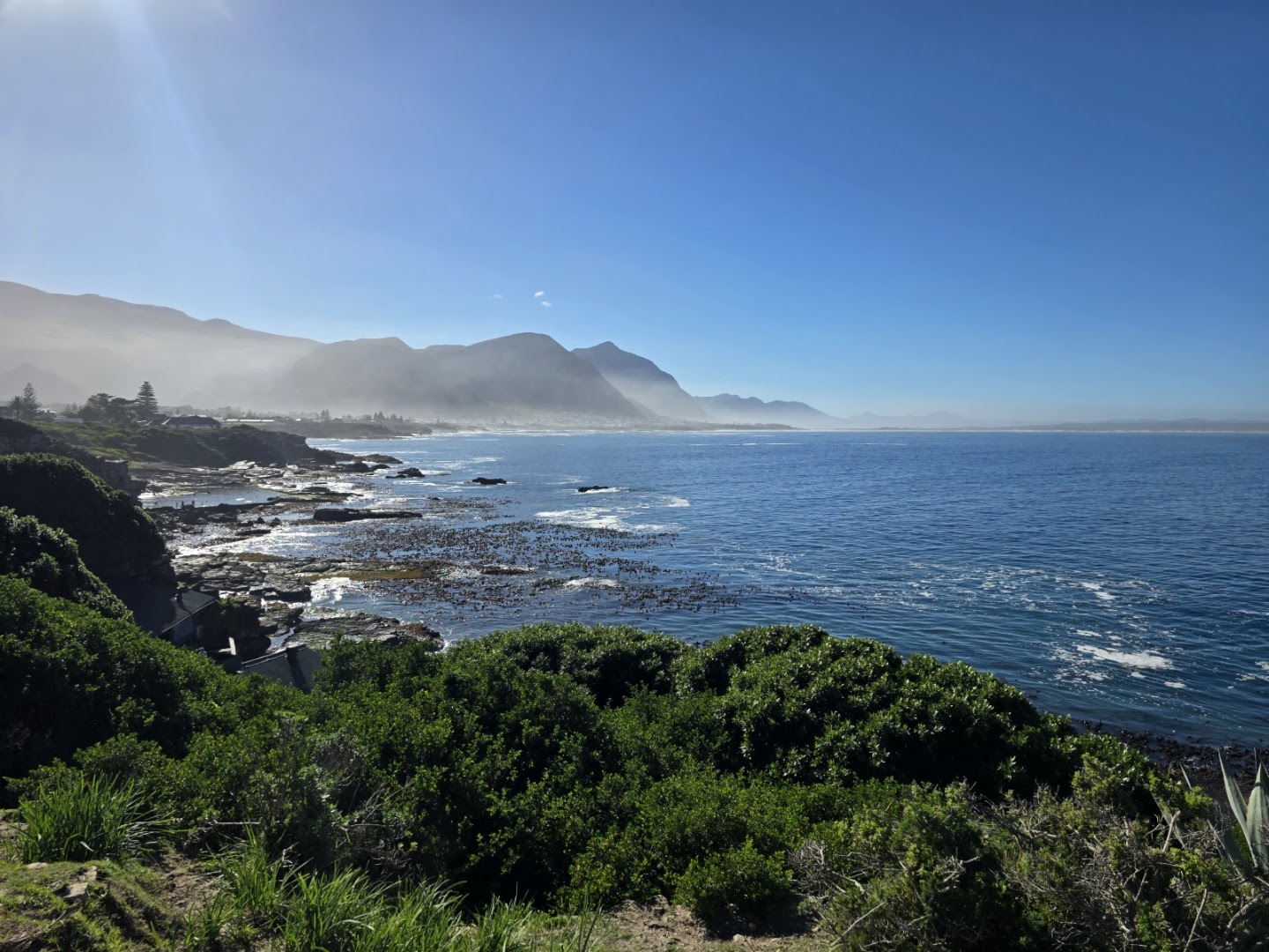 Walker Bay panorama with the Hermanus coastline and mountains